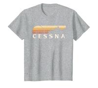 Cessna, PA Vintage Evergreen Atardecer Ochenta Retro Camiseta, Niños, Gris Jaspeado, 6 años