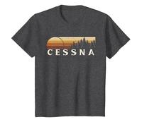 Cessna, PA Vintage Evergreen Atardecer Ochenta Retro Camiseta, Niños, Jaspeado Oscuro, 4 años