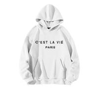 C'est La Vie Paris - Sudadera con capucha para mujer, con bolsillo, con cordón, cómoda, casual, moderna, para invierno, blanco, XXL