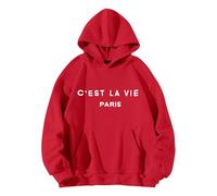 C'est La Vie Paris - Sudadera con capucha para mujer, con bolsillo, con cordón, cómoda, casual, moderna, para invierno, rosso, L