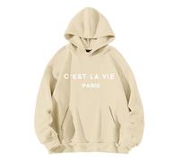 C'est La Vie Paris - Sudadera con capucha para mujer, con bolsillo, con cordón, cómoda, casual, moderna, para invierno, beige, XXL