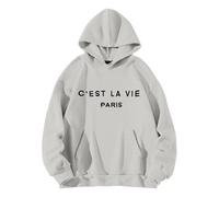C'est La Vie Paris - Sudadera con capucha para mujer, con bolsillo, con cordón, cómoda, casual, moderna, para invierno, gris, S