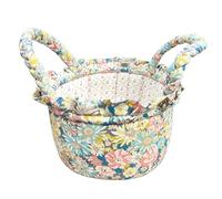 Cesta algodón acolchado redonda 6,5L plegable asas volantes, 23 estampas florales para hogar baño picnic(Flower-14)