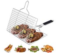 Cesta Barbacoa, Barbacoa de Pescado, Canasta de asado de Pescado, Cesta Barbacoa Portátil Plegable de Acero Inoxidable 304, Cestas Barbacoa de Acero Inoxidable con Asa de Pescado, Plata+Negro