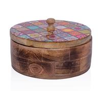 Cesta calentadora de tortilla mexicana de madera hecha a mano con tapa para decoración del hogar, cocina, comedor, color marrón natural, 23 x 7 cm