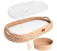 Cesta cambiadora de ganchillo 100% hecha a mano con un cambiador suave y cubierta impermeable, cesta de moisés de algodón, cambiador para tocador