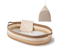 Cesta cambiadora para bebé - Moisés Basket Cambiador de mesa y almohadilla de espuma gruesa con funda de colchón de algodón extraíble, 100% algodón, decoración bohemia para guardería con bolsa de