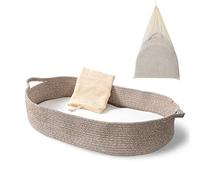 Cesta cambiadora para bebé - Moisés Basket Cambiador de mesa y almohadilla de espuma gruesa con funda de colchón de algodón extraíble, 100% algodón, decoración bohemia para guardería en color café con