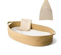 Cesta cambiadora para bebé, moisés y almohadilla de espuma gruesa con funda de colchón de algodón extraíble, 100% algodón, decoración bohemia para guardería en color caramelo marrón con bolsa de