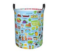 Cesta circular para la ropa sucia con asas de mapa de Irlanda con iconos, impermeable, para almacenamiento de ropa sucia, dormitorio, baño