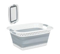 Relaxdays Cesta Colada Plegable, Cesto Ropa Limpia, Sucia, Barreño, Plástico-Silicona, 1 Ud., 27 x 61 x 45,5 cm, Gris