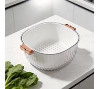 Cesta coladora de bayas de plástico con asas, colador de frutas multifuncional para lavar bayas, uvas, verduras, cuenco de drenaje de doble filtro, apto para lavavajillas (A)