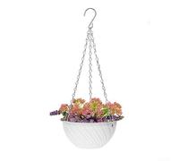 Cesta colgante con escurridor y triple cadena, maceta de plástico con gancho para decoración de plantas de jardín interior y exterior (blanco)