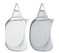 Cesta colgante de malla para la colada, paquete de 2, contenedores de almacenamiento plegables montados en la pared para ropa, juguetes, organización del hogar, ahorro de espacio, blanco y gris