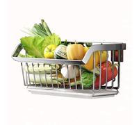 Cesta colgante de pared de acero inoxidable de 46 cm para almacenamiento de verduras con bandeja de agua para productos frescos y hierbas