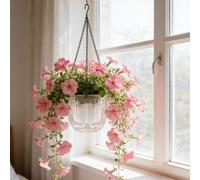 Cesta colgante transparente con función de riego automático para balcón para uso en jardín y fácil monitoreo de plantas (L)