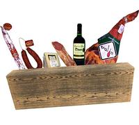 Cesta con Paleta Serrana, Salchichón Payés, Chorizo Ibérico Segovia, Queso Curado, Lomo, Vino Tinto.