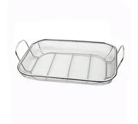 Cesta cuadrada de acero inoxidable para cocinar, apta para uso en barbacoa con asa para servir fácilmente frutas y verduras 42 5 x 28 x 10 5 cm (cepillo de limpieza)