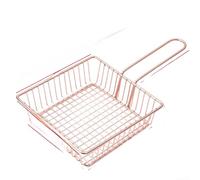 Cesta cuadrada de acero inoxidable para patatas fritas, pepitas de pollo, bolas de camarones y aperitivos de verduras con bordes lisos para mayor seguridad (cuadrado oro rosa)