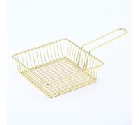 Cesta cuadrada de acero inoxidable para patatas fritas, piezas de pollo, anillos de cebolla y alimentos, se adapta a estantes estándar de cesta de freidora (cuadrado dorado)