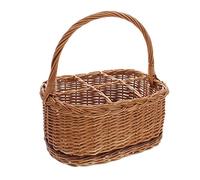 Cesta de 6 botellas, forma redondeada moderna, mimbre barnizada con una hermosa banda de color, sin contenido