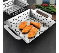 Cesta de acero inoxidable, resistente al calor, lavable, compatible con modelos de parrilla Weber, apta para verduras y carnes, color plateado