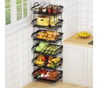 Cesta de alambre de metal enrollable con asa superior y ruedas, organizador apilable resistente, se puede separar para usar en cocina, baño, recámara