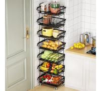 Cesta de alambre de metal enrollable con asa superior y ruedas, organizador apilable resistente, se puede separar para usar en cocina, baño, recámara