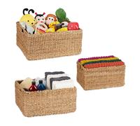 Relaxdays Pack de 3 Cestas de Almacenaje, Tejido Hierba Marina, Rectangulares, Cajas Organizadoras, 3 Tamaños, Natural