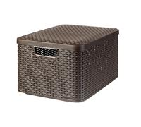 Cesta de almacenaje estilo ratán en cuatro colores Curver L con tapa elegante