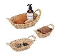 Relaxdays Pack 3 Cestas Almacenaje, Jacinto de Agua, Cajas Almacenamiento Ovaladas 3 Tamaños, Baño y Cocina, Natural, Hierro, 11,5 x 35 x 22 cm