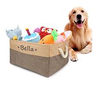 Cesta de almacenaje personalizada con nombre y dibujo, cesta plegable para juguetes de perro con asa de algodón, caja de almacenaje para organizar comida, ropa y accesorios para perros(Café)
