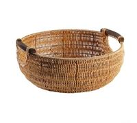 Cesta de almacenamiento, 1 pieza tejida ABS + plato de frutas de madera para cocina o baño, decoración natural de granja, asas resistentes, solución versátil para servir y organizar
