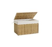 SONGMICS Cesto de Ropa Sucia, Cesta de Ratán Sintético 105 L con Tapa y Asas, Mimbre, Plegable, Forros Extraíbles, para Mantas, Ropa, Dormitorio, Baño, Lavandería, Amarillo Ganso RST066N01