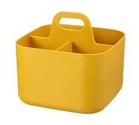 Cesta de almacenamiento apilable de plástico, caja de almacenamiento multiusos con asa para organizador de oficina en casa, cesta portátil con asa, organizador de cajones de escritorio (amarillo)