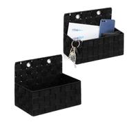 Relaxdays Cesta Organizadora Colgante, Set de 2, Efecto Trenzado, Baño, Pasillo, Cestita Pared, 20 x 25 x 16,5 cm, Negro, Hierro, Plástico, 20x25x16,5 cm