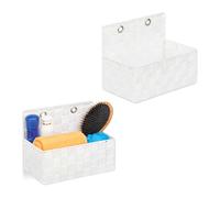 Relaxdays Cesta Organizadora Colgante, Set 2, Efecto Trenzado, Baño, Pasillo, Cestita Pared, 20 x 25 x 16,5 cm, Blanco, Plástico, Hierro, 20x25x16,5 cm