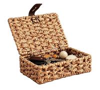 Cesta de almacenamiento, cesta organizadora vintage de jacinto de agua, de almacenamiento tejida natural con cubierta, organizador multiusos para el hogar, dormitorio, baño, cocina, mesa de café