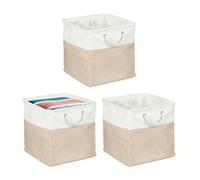 Relaxdays Set de 3 cestas de lino beige,crema