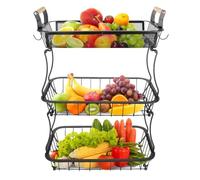 Cesta de almacenamiento de alambre de metal, soporte de frutas para pan aperitivos, cesta de frutas con 2 perchas de plátano, cesta de frutas y verduras para encimera de cocina, 37 x 22 x 55,5 cm