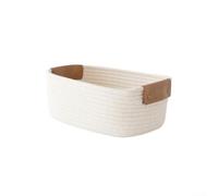 Cesta de almacenamiento de cuerda de algodón con asas de cuero, cesta plegable para ropa sucia, organizador de basura estilo mimbre blanco para dormitorio, baño, 40 x 30 cm (blanco S)