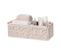 Cesta de almacenamiento de cuerda de algodón hecha a mano, 12,2 x 5,51 x 3,54 pulgadas, cesta organizadora decorativa para baño, sala de estar, sala de estar