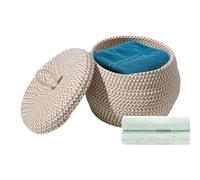 Cesta de almacenamiento de cuerda | organizadora tejida con tapa | Cesta de mesa decorativa para guardar servilletas, juguetes, aperitivos, maquillaje, toallas, llaves