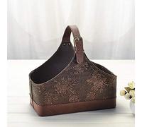 Cesta de almacenamiento de cuero, estructura de MDF, soporte para revistas, flores de vino, frutas, con asa superior para regalos de vacaciones (pequeño, vintage)