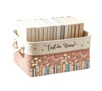 Cesta de almacenamiento de flores personalizada para el mes de nacimiento para lectura, biblioteca, para amantes de los libros, organizador de libros personalizado, regalos con nombres, impresiones