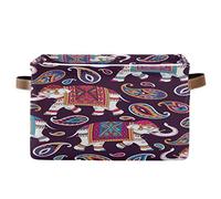 Cesta de almacenamiento de juguetes BIGJOKE con diseño de elefante africantribal con asas, cesta de almacenamiento de tela, para estante, cuarto de bebé, hogar y oficina