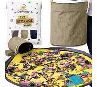 Cesta de almacenamiento de juguetes y tapete de juego, organizador de almacenamiento de juguetes de ladrillos de construcción, ordenado con facilidad, bolsa de almacenamiento para esteras de juguete, bolsa de lona plegable XL para niños, tapete de juego con cordón para niños/niñas, 15 x 14 pulgadas (BEIGE)