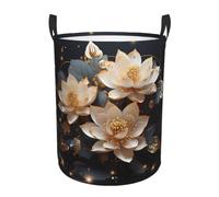 Cesta de almacenamiento de loto dorado bohemio con asa, cesta portátil para ropa de dormitorio, cesta redonda de una sola capa