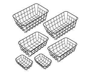 Cesta de almacenamiento de metal, color negro, 2 x 25/21 / 15 cm, juego de 6 unidades, apilables, cesta de alambre para estantería, armario, cocina, oficina