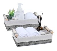 Cesta de almacenamiento de mimbre con mango de madera, cestas decorativas de papel higiénico y organizador de baño para tanque de inodoro, estantes, dormitorio, encimera, hogar, oficina, contenedores